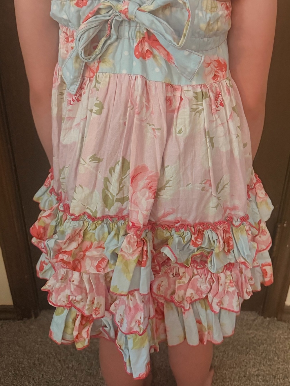 Olive Mae Girls Floral Ruffle Dress in Pink and Blue